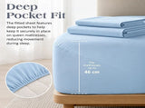 Microfiber Sheet Set 4 Piece Light Blue White Deep Pocket Bed Sheets Soft Breathable Easy Care V63-957871