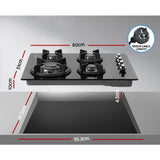 Devanti Gas Cooktop 60cm Stove Hob Black CT-GAS-4SDB-BK
