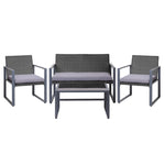 Gardeon 4 PCS Outdoor Sofa Set Rattan Furniture Glass Top Table Chairs Black ODF-4PCS-BST03-BK-AB