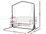 Gardeon Wooden 2-Seater Outdoor Swing Chair with Black Stand White Hanging Chair ODS-1956W-U-WH