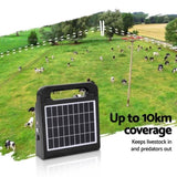 Giantz 10km Electric Fence Energiser Solar Energizer Charger Farm Animal 0.3J SFC-SO30-5KM