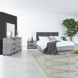 Queen 4 Pcs Bedroom Suite with Dresser Fabric Upholstery MDF Combination of Black & Cement Colour V43-BDS-COP-4PC-DRS
