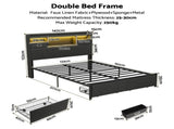 Artiss Double Bed Frame with 2 Storage Drawers & Headboard, USB Charging Station, RGB LED Light BFRAME-J-KINSLEY-D-GY-AB