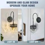 Vintage Wall Light Sconce with Clear Crystals, Black and Gold Glass Wall Lamp, 3-Mode Dimmable LED V767-LT-X142