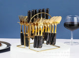 Cutlery Set Black Gold Rimmed Ceramic Stainless Steel Spoons Forks Cutting Tools for Steak Western V1294-YM0901-YM888TM01-24-CB005-B5-0076