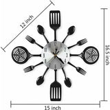 16" Large Kitchen Wall Clocks With Spoons And Forks, Great Home Decor And Nice Gifts, Black V1188-MS-227-2502