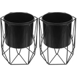 Set of 2 Black Flower Pots with Stands, Indoor Decorative Plant Holders for Home and Office V1369-AZ3-W-20865