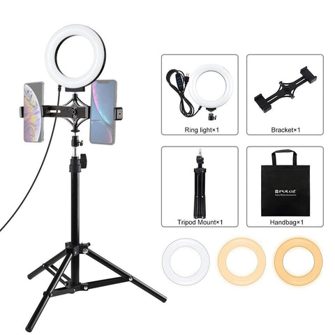 Live Broadcast Dual Phone Bracket With 70Cm Tripod & 6.2 Inch 16Cm Led Ring Light Kit PRL-7303TKP_NZ