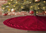 Festive Knit Christmas Tree Skirt - Acrylic Red Tree Mat with Pom-Poms 122cm V888-ELOSUNG38158