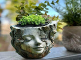 Goddess Face Flower Pot - Resin Succulent with Drainage Hole - Decorative Head V1366-AZ2-W-16442