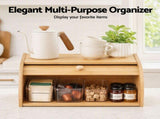 Artiss Bamboo Bread Box Bin Roll Top Kitchen Countertop Storage 45cm Natural BBX-1T-ROLL-WD