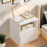 Modern Nightstand Warm White Open Storage Finger Pull Drawer Compact 47cm V360-ZC-FNBT0052-WT-1D-47