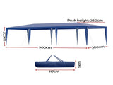 Instahut Gazebo 3x9m Wedding Party Marquee Tent Outdoor Event Camping Shade Blue GAZEBO-WED-T-FG-3X9-BL