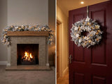 Christabelle 3pc Christmas Set 1.5m Snow Flocked Tree 61cm Pre-Lit LED Wreath & 2.74m Frosted CMB-BXS210SN-WG