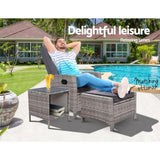 Gardeon 3PC Recliner Chairs Table Sun lounge Wicker Outdoor Furniture Adjustable Grey ODF-RECLINER-CHOTTB-3GE