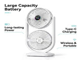 White Dual Head Rechargeable Desk Fan - White USB-C Portable Desktop Fan with 90 Degree Adjustable V888-ELOSUNG57400