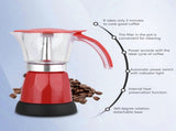 300ml/6 Cups 480W Electric Moka Pot Detachable Kitchen Stovetop Coffee Maker Red V1294-YM0901-JY02855-01