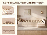 Artiss King Single Upholstered Daybed with Stairs & Storage Drawers, Beige XFSI-DBRK642KS-AB