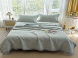 Grey and Green Cotton Three-Layer Gauze Bed Cover Set - Reversible Vintage Printed Blanket with Two V888-ELOSUNG36769