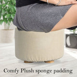 Fabric Ottoman Round Wooden Leg Foot Stool - BEIGE V274-FT-GQST01-BE
