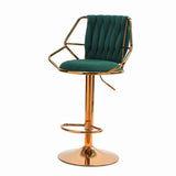 2x Height Velvet Padded Golden Round Base Barstools Chairs with Backrest and Footrest -GREEN V255-GP1800R-GREEN
