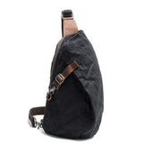 Vintage Waxed Canvas Crossbody Sling Bag with Crazy Horse Leather, Large Capacity Chest Pack, V1232-RBBB-002