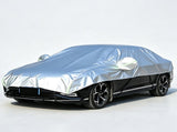 Half Car Cover Sedan with Green Reflective Strip,All Weather Car Body Cover for Sun, Rain, Dust V1189-LC-QPA-001