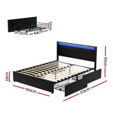 Artiss Bed Frame Queen Size LED with 4 Drawers Black DUNN BFRAME-H-DUNN-Q-BK-ABC
