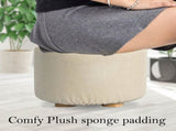 2X Fabric Ottoman Round Wooden Leg Foot Stool - BEIGE V274-FT-GQST01-BE2