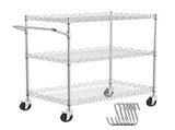 Kitchen Utility Cart, 3 Tiers, Wire Rolling Cart with 300kg Capacity, Steel Service Cart on Wheels, V952-WGCFTCCB30X184GWTV0