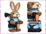 2 Pcs Handmade Straw Bunny Woven Standing Bunny Statue Decor for Indoor Child Party Striped V1294-YM0901-250120FB05-4
