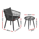 Gardeon 3PC Outdoor Bistro Set Patio Furniture Lounge Setting Table and Chairs Grey ODF-RATTAN-3STL-GE