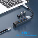 BENFEI 350GY 2-in-1 USB-C+USB 3.0 to RJ45 Gigabit Ethernet Port + 3-Port USB 3.0 HUB V28-ELEBEN350GY
