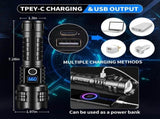 High Lumen LED Flashlight Rechargeable Zoomable Tactical Torch with LCD Power Display Black V1308-DSZKI-493