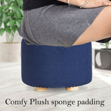 Fabric Ottoman Round Wooden Leg Foot Stool - DARK BLUE V274-FT-GQST01-DBU