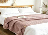 Pink 1130*170cm Nordic Style Tassel Knit Throw Blanket - Soft Polyester Sofa Blanket with Pineapple V888-ELOSUNG50756
