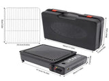 Portable Gas Stove Burner Butane BBQ Camping Gas Cooker With Non Stick Plate Black with Fish Pan and V255-JYT-001-BK