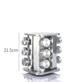Modern stainless steel rounded corner rotating spice rack with 12 empty glass jars V888-ELOSUNG26114