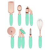 Green And Rose Gold 7-Piece Kitchen Gadget Set - Stainless Steel Utensils with Comfort Grip Handles V888-ELOSUNG23934