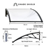 SHADE SHIELD 1x1m Aluminium Exterior Awning, Black DIY External UV Rain Protection Clear V219-OAWFIXSS11CA