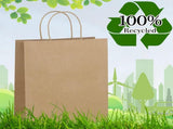 Eupako Kraft Shopping Bags 10x5x13 - 100 PCS Brown Paper With Handles, Gift Bulk, Party Favor, V1259-DP01-F-46