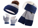 Unisex Knit Hat Scarf Gloves Set Winter Accessories Australia 3-Piece Warm Set - Blue - Size L V1347-922-23958-BLU-L