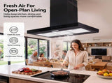 Devanti 90cm Island Rangehood Ceiling-Mounted 3-Speed Touch Control LED Black RH-ISL-90-BK