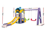 Keezi Kids 4-in-1 Slide Swing Set Double Swing Basketball Hoop Playhouse KPS-SLIDE-2SWING-CLF-AB