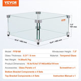 Gas Fire Pit Wind Guard for Square Fire Table, 493 x 493 x 191 mm Clear Tempered Wind Guard for V952-HKFFZGHBLZFXVKL90V0