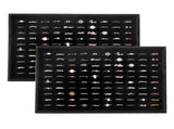 Large Velvet Jewelry Tray Display Drawer Inserts 2 Pack Stackable Jewelry Organizer for Earring V1107-107-83531-BLK-RING81SLOTS