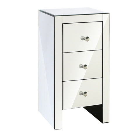 Artiss Bedside Table 3 Drawers Mirrored - QUENN Silver MF-BT-6464-SR