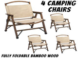 4x Bamboo Foldable Outdoor Camping Chair Wooden Travel Picnic Park Folding - Khaki/Beige V563-75622-KHAKI-4PCS