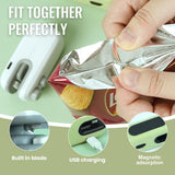 Mini Bag Sealer, 4 in 1 Bag Cutter and Sealer, USB Rechargeable, Portable, Blue V1258-DP02-C-2507