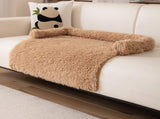 Brown Pet Sofa Protector & Calming Bolster Bed with Long Plush - 75x75CM Thickened Non Slip V888-ELOSUNG45692